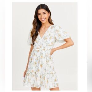 ALTAR'D STATE Cream Ivory Floral Mini Dress Cottagecore Boho Chic Women's Medium